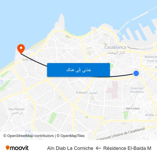 Résidence El-Baida M to Aïn Diab La Corniche map