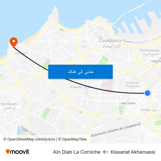 Kissariat Akhemassi to Aïn Diab La Corniche map