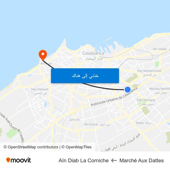 Marché Aux Dattes to Aïn Diab La Corniche map