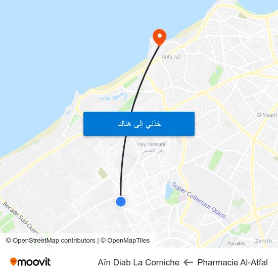 Pharmacie Al-Atfal to Aïn Diab La Corniche map