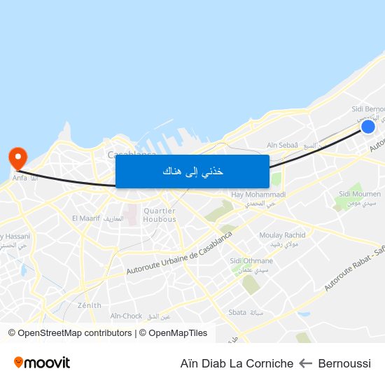Bernoussi to Aïn Diab La Corniche map