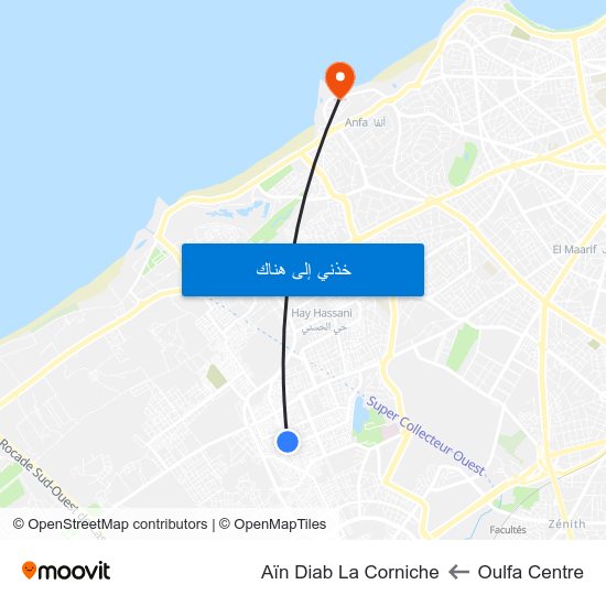 Oulfa Centre to Aïn Diab La Corniche map