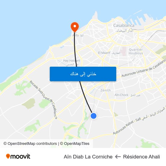 Résidence Ahali to Aïn Diab La Corniche map