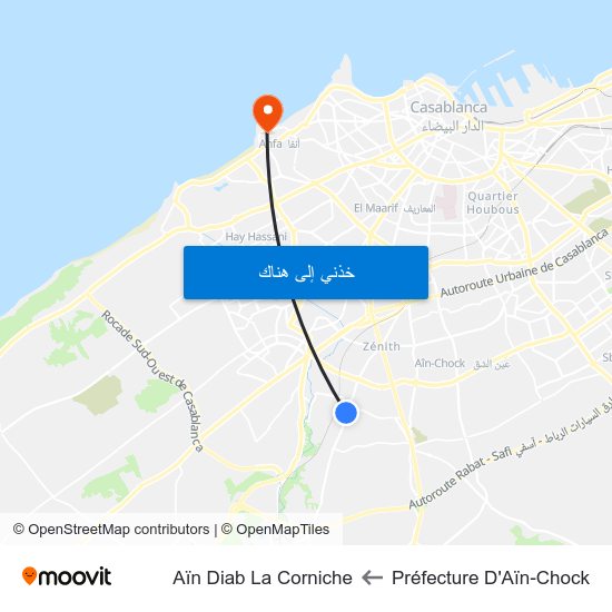 Préfecture D'Aïn-Chock to Aïn Diab La Corniche map