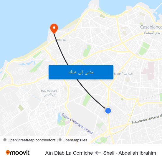 Shell - Abdellah Ibrahim to Aïn Diab La Corniche map
