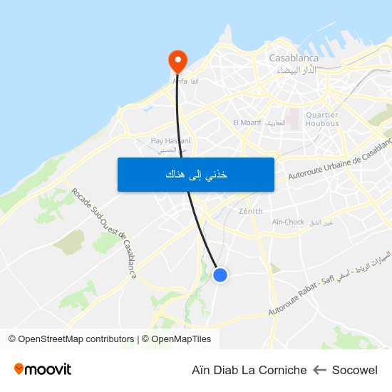 Socowel to Aïn Diab La Corniche map