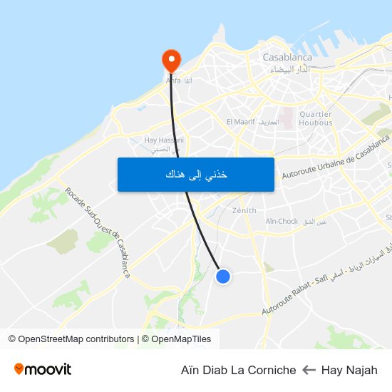 Hay Najah to Aïn Diab La Corniche map