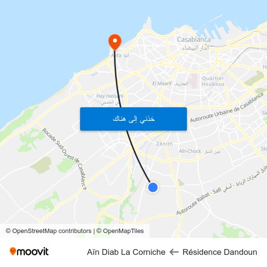 Résidence Dandoun to Aïn Diab La Corniche map