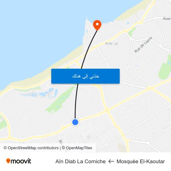 Mosquée El-Kaoutar to Aïn Diab La Corniche map
