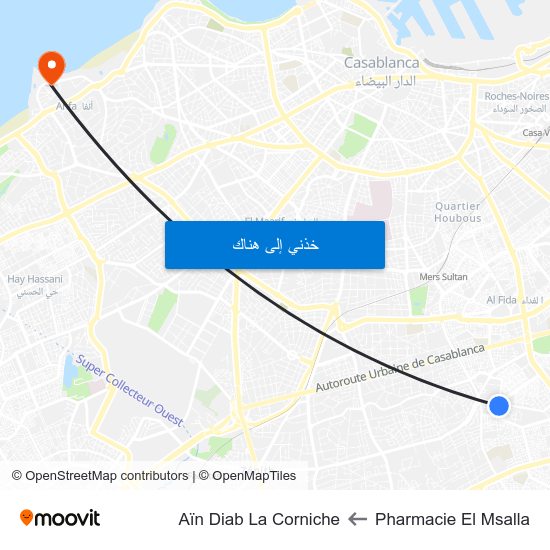 Pharmacie El Msalla to Aïn Diab La Corniche map