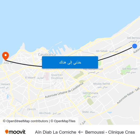 Bernoussi - Clinique Cnss to Aïn Diab La Corniche map