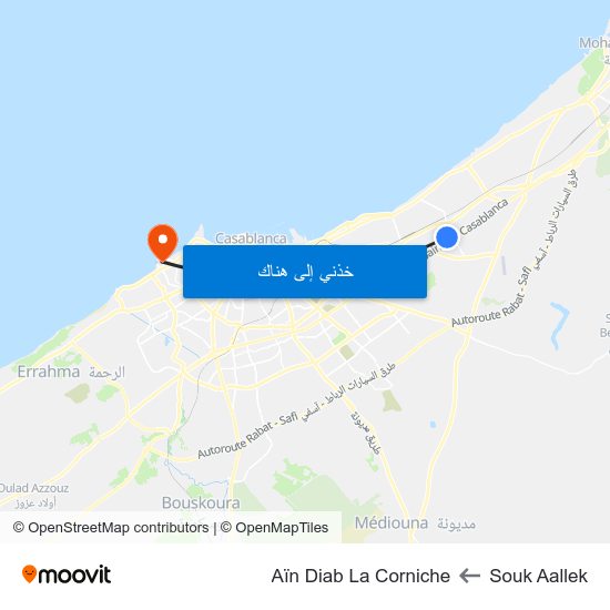 Souk Aallek to Aïn Diab La Corniche map