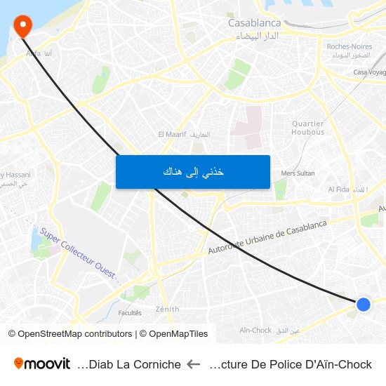 Préfecture De Police D'Aïn-Chock to Aïn Diab La Corniche map