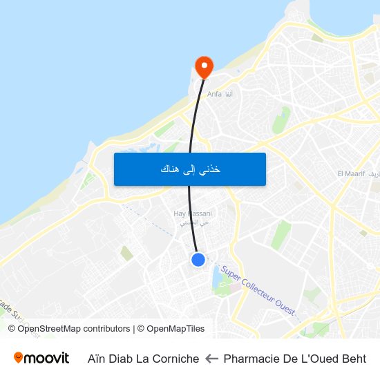 Pharmacie De L'Oued Beht to Aïn Diab La Corniche map
