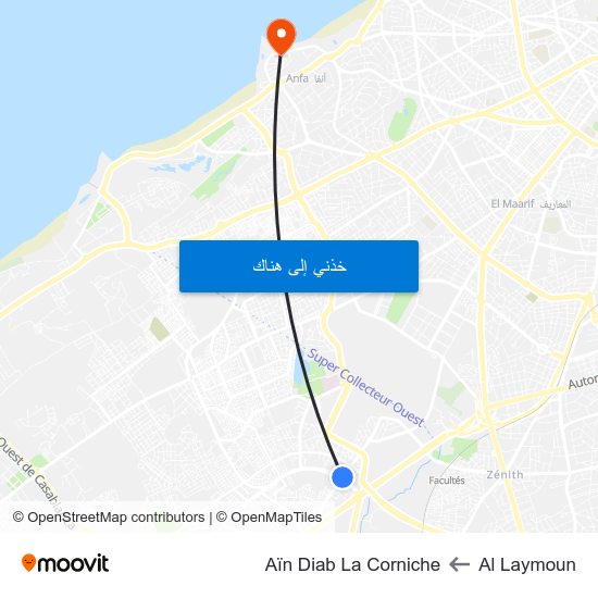 Al Laymoun to Aïn Diab La Corniche map
