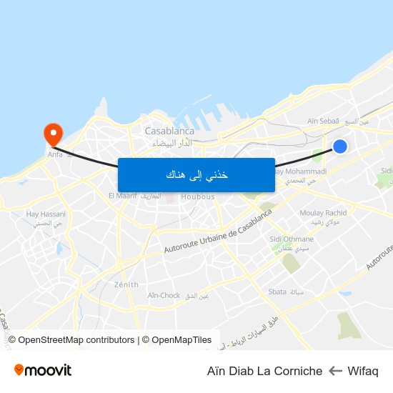 Wifaq to Aïn Diab La Corniche map