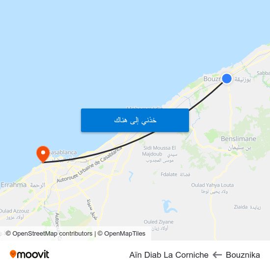 Bouznika to Aïn Diab La Corniche map
