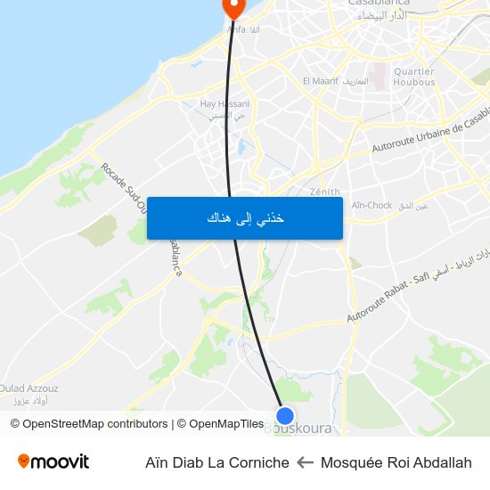 Mosquée Roi Abdallah to Aïn Diab La Corniche map
