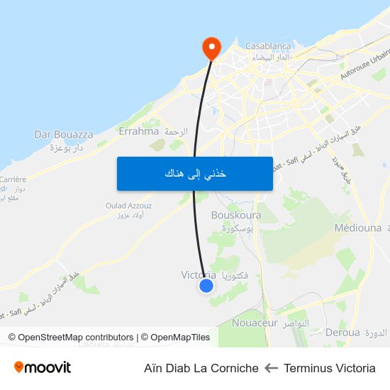 Terminus Victoria to Aïn Diab La Corniche map