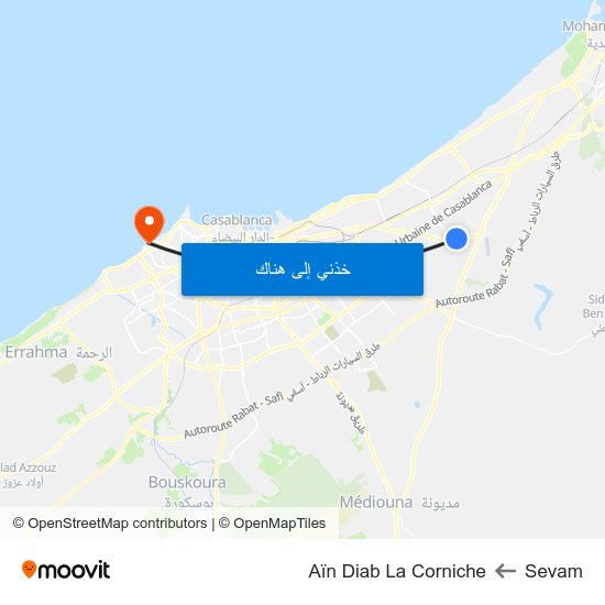 Sevam to Aïn Diab La Corniche map