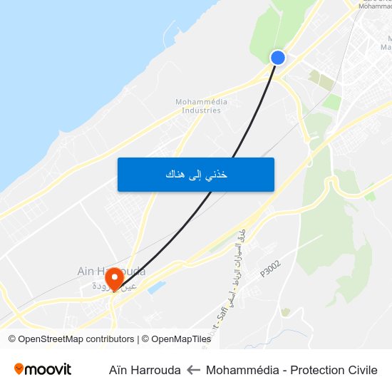 Mohammédia - Protection Civile to Aïn Harrouda map
