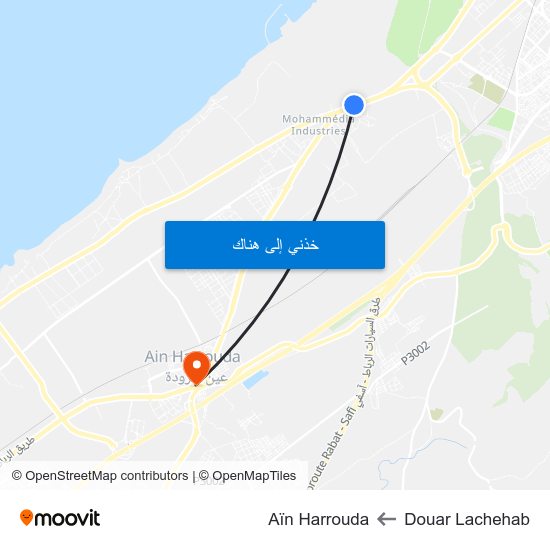 Douar Lachehab to Aïn Harrouda map