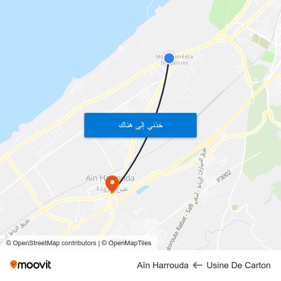Usine De Carton to Aïn Harrouda map