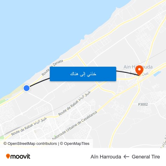 General Tire to Aïn Harrouda map