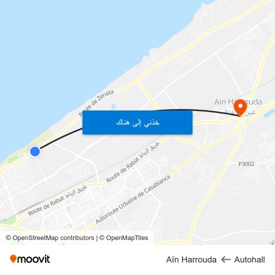 Autohall to Aïn Harrouda map