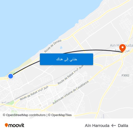 Dalila to Aïn Harrouda map