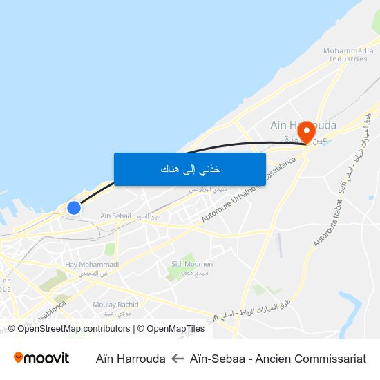 Aïn-Sebaa - Ancien Commissariat to Aïn Harrouda map
