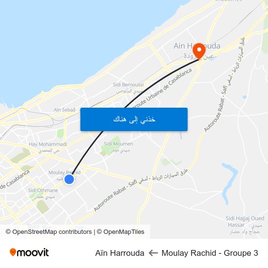 Moulay Rachid - Groupe 3 to Aïn Harrouda map