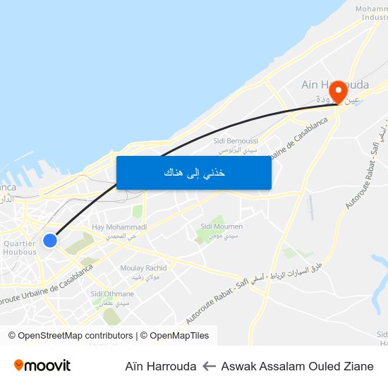 Aswak Assalam Ouled Ziane to Aïn Harrouda map