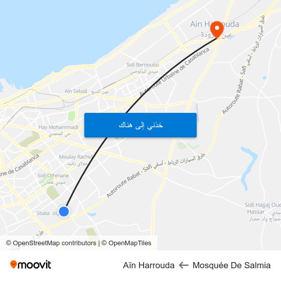 Mosquée De Salmia to Aïn Harrouda map