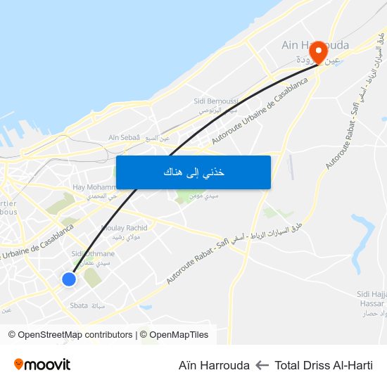 Total Driss Al-Harti to Aïn Harrouda map