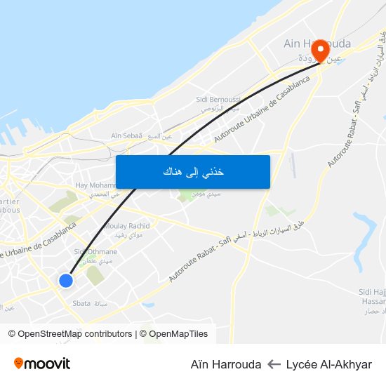 Lycée Al-Akhyar to Aïn Harrouda map