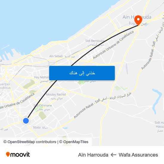 Wafa Assurances to Aïn Harrouda map