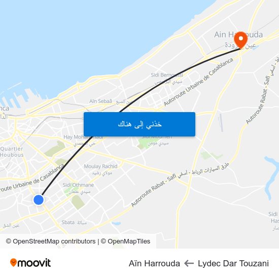 Lydec Dar Touzani to Aïn Harrouda map