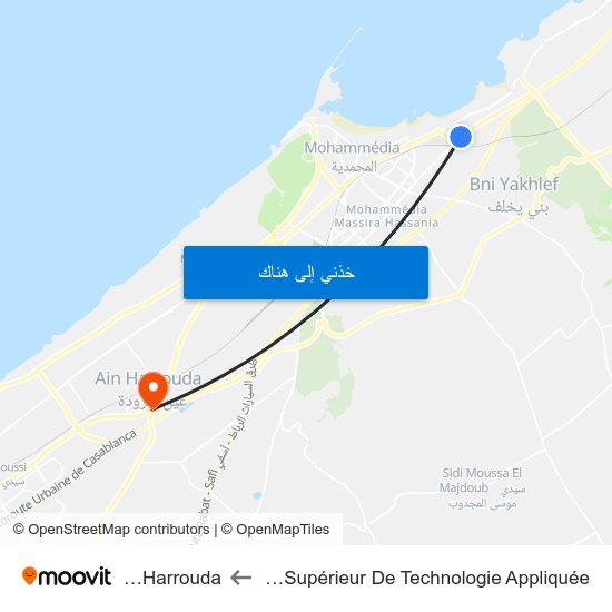 Institut Supérieur De Technologie Appliquée to Aïn Harrouda map