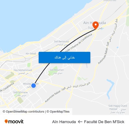 Faculté De Ben M'Sick to Aïn Harrouda map