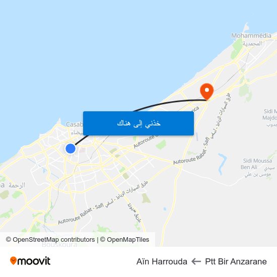 Ptt Bir Anzarane to Aïn Harrouda map