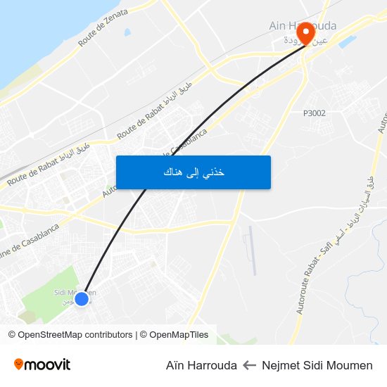 Nejmet Sidi Moumen to Aïn Harrouda map