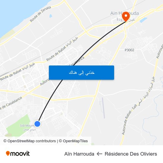 Résidence Des Oliviers to Aïn Harrouda map
