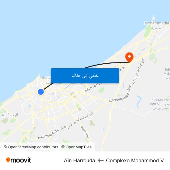Complexe Mohammed V to Aïn Harrouda map