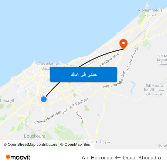 Douar Khouadra to Aïn Harrouda map