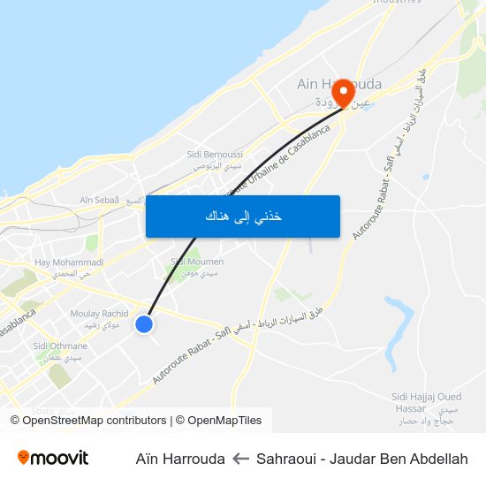 Sahraoui - Jaudar Ben Abdellah to Aïn Harrouda map