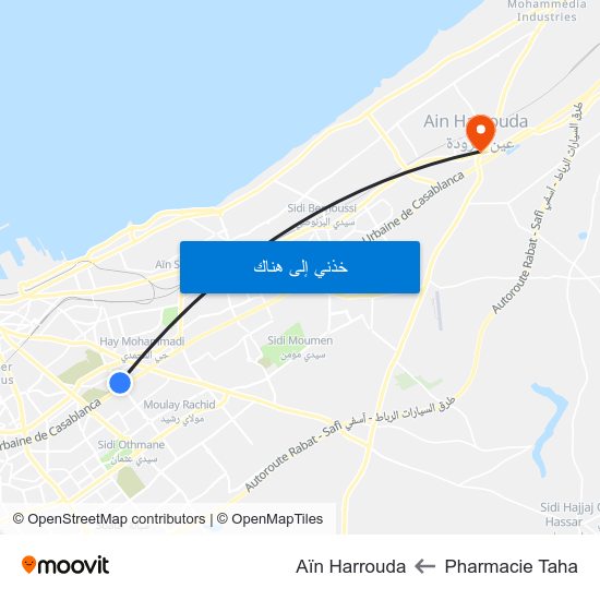 Pharmacie Taha to Aïn Harrouda map