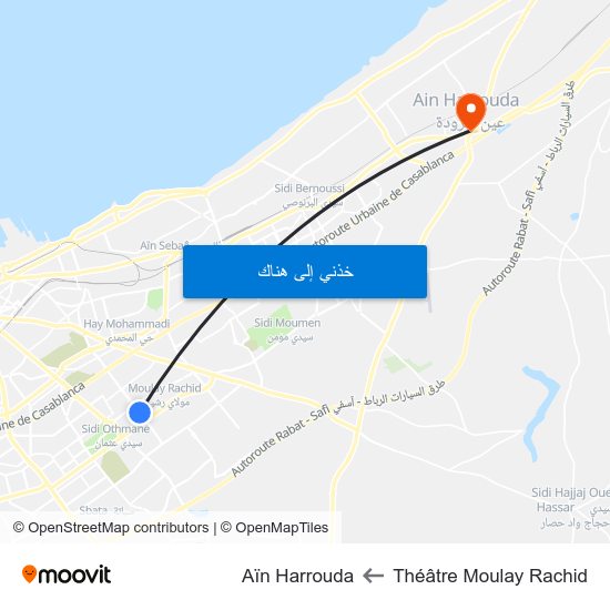 Théâtre Moulay Rachid to Aïn Harrouda map