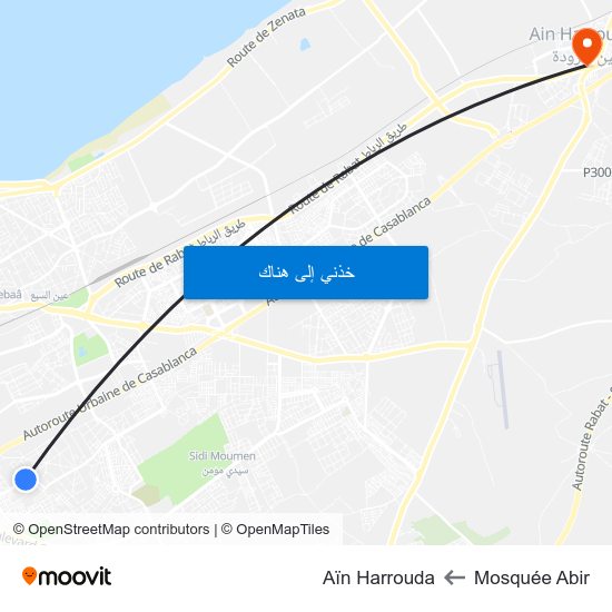 Mosquée Abir to Aïn Harrouda map