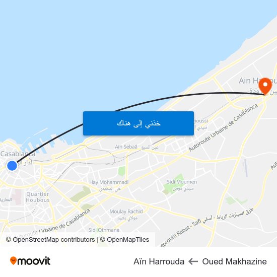 Oued Makhazine to Aïn Harrouda map
